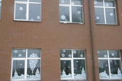 Karpinių šerkšnas išmargino gimnazijos langus